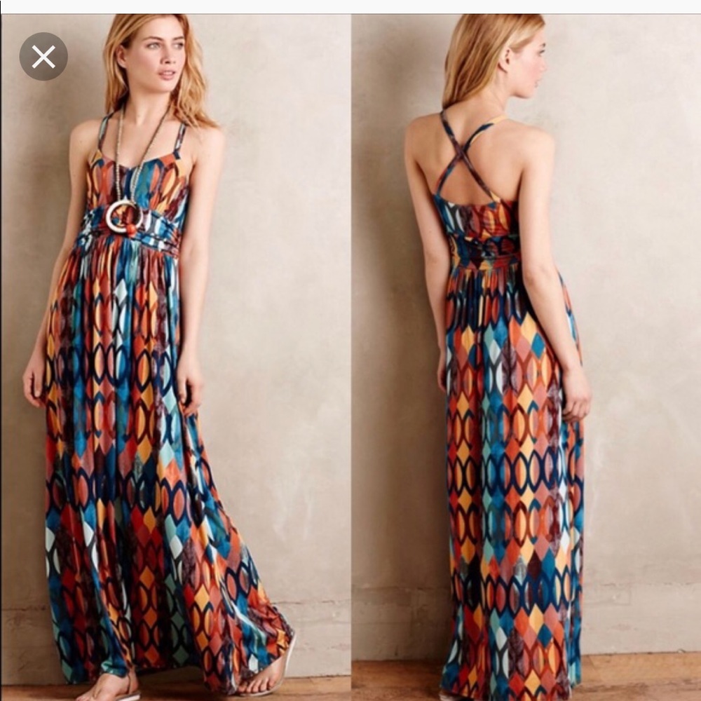 Anthropologie Maeve noetzie geometric maxi dress